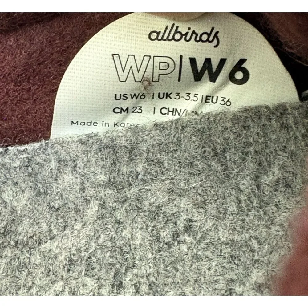 Allbirds WP Wool Pipers Shoes Womens 6 Burgundy Low Top Comfort Lace Sneakers - Picture 11 of 11